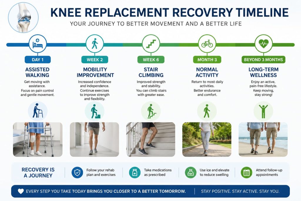Knee replacement recovery journey infographic