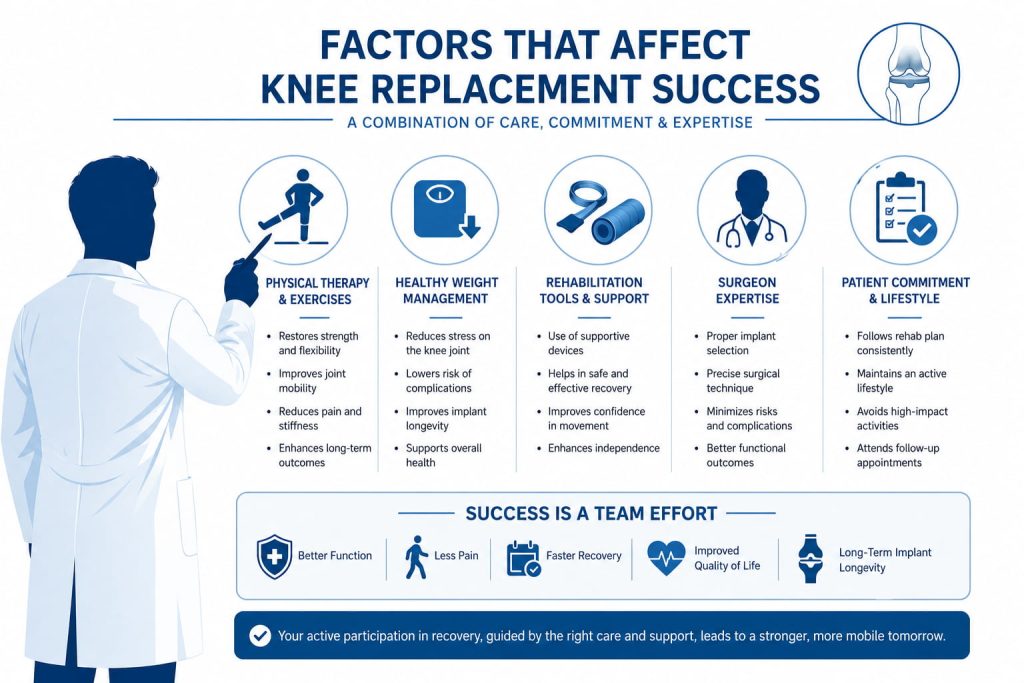 Knee replacement success factors infographic